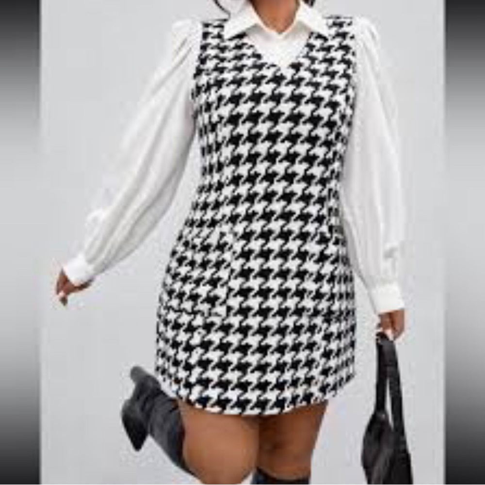 Ann Taylor Blue White Houndstooth Sleeveless Dress Shift Dress Women’s Size 6